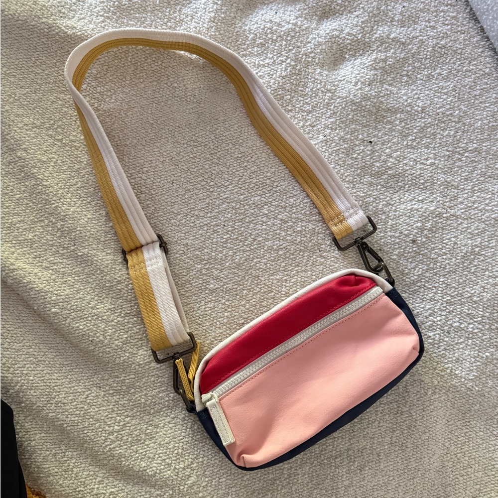 Marine Layer Pink and Red Crossbody Bag with Yellow Strap